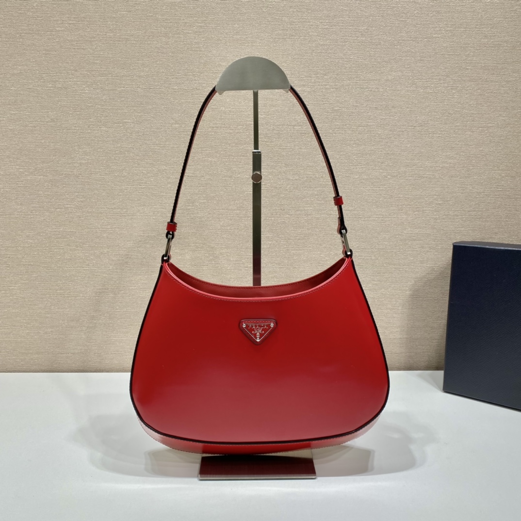 Prada Cleo Brushed Leather Shoulder Bag Red 1BC499